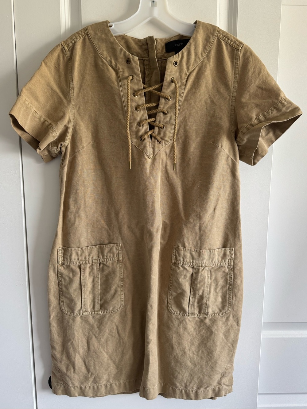 J.Crew khaki linen cotton blend lace-up cargo shift dress